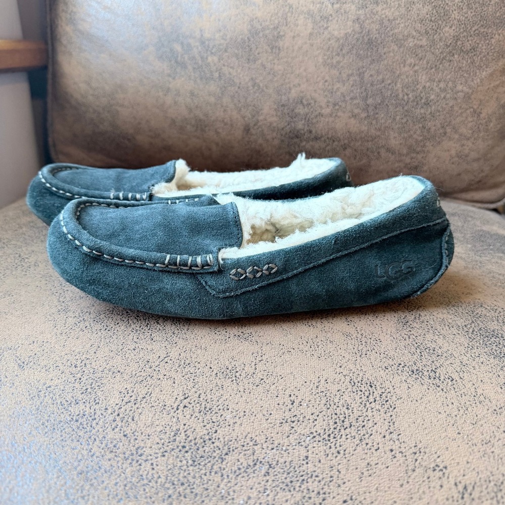 UGG Ansley Suede Slippers Blue Teal Moccasin Loafers Womens Size 9 - Picture 2 of 7